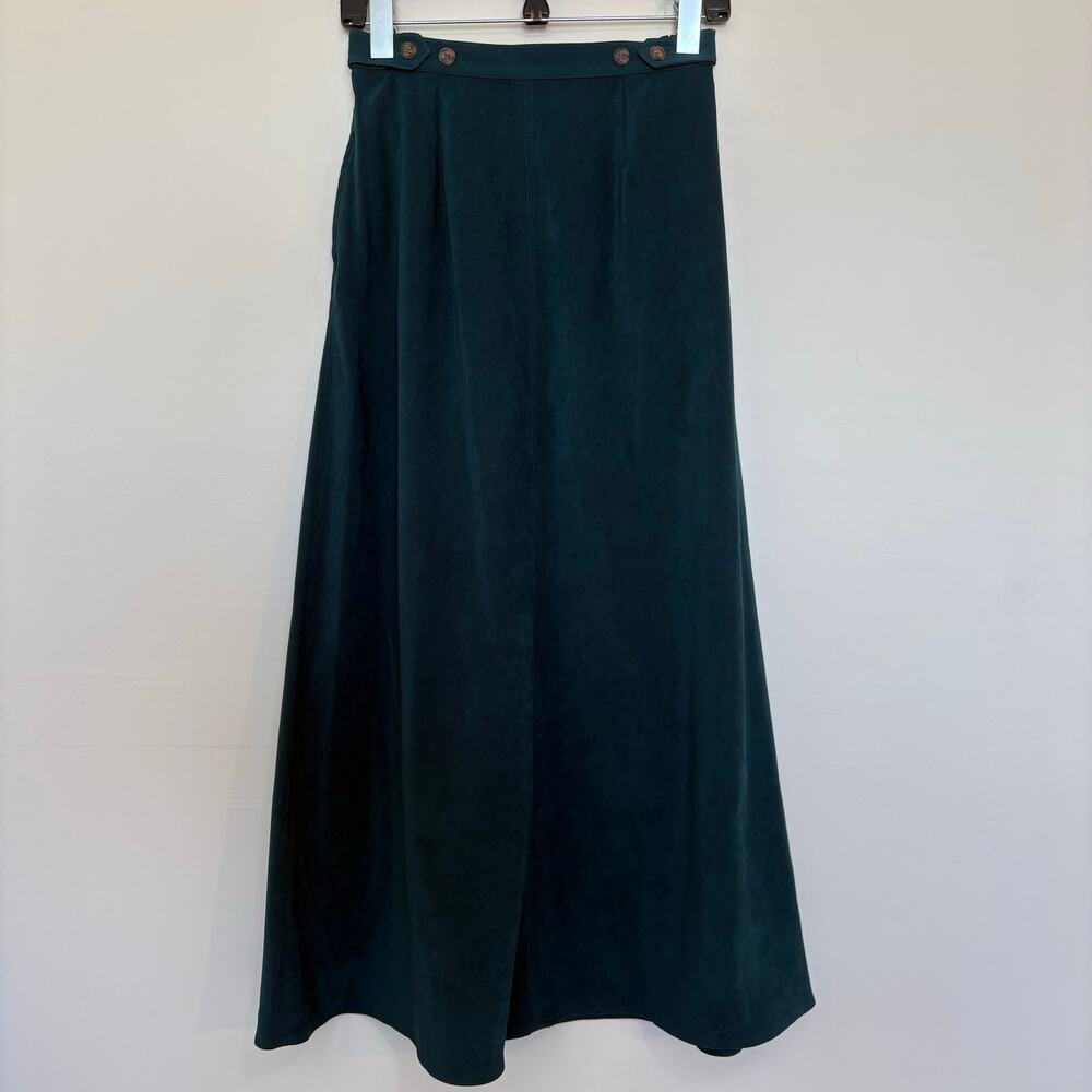 Karen Scott Maxi Skirt Womens S Dark Green Faux Suede Flared Pockets Stretch